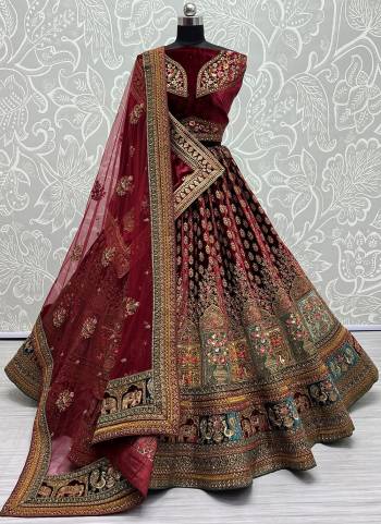 For A Fancy Designer Look,Grab These Lehenga Choli With 2 Dupatta in Fine Colored.These Lehenga And Choli Are Velvet And Dupatta Are Fabricated On Soft Net & Velvet Pair.Its Beautified With Designer Dori,Thread,Sequance,Jari Embroidery,Zarkan Diamond Work.