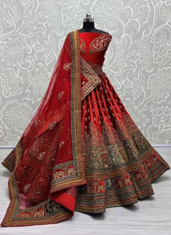 For A Fancy Designer Look,Grab These Lehenga Choli With 2 Dupatta in Fine Colored.These Lehenga And Choli Are Velvet And Dupatta Are Fabricated On Soft Net & Velvet Pair.Its Beautified With Designer Dori,Thread,Sequance,Jari Embroidery,Zarkan Diamond Work.