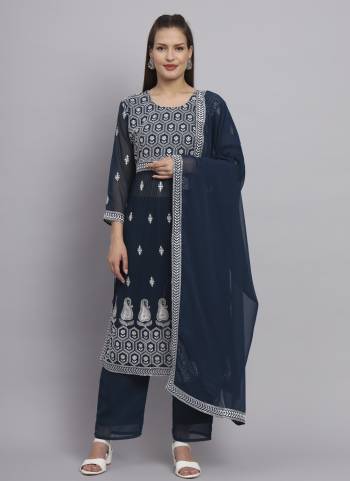 Attrective Looking These Beautiful Looking Readymade Nyra Cut Suits.These Top ,Bottom And Dupatta is Fabricated On Georgette.Its Beautified With Designer Lucknowi Chickenkari Embroidery Work.