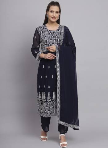 Attrective Looking These Beautiful Looking Readymade Nyra Cut Suits.These Top ,Bottom And Dupatta is Fabricated On Georgette.Its Beautified With Designer Lucknowi Chickenkari Embroidery Work.