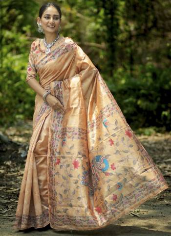 Garb These Party Wear Fancy Saree in Fine Colored.These Saree And Blouse is Fabricated On Tussar Silk.Its Beautified With Kalamkari Printed,Thread Embroidery Work Designer.