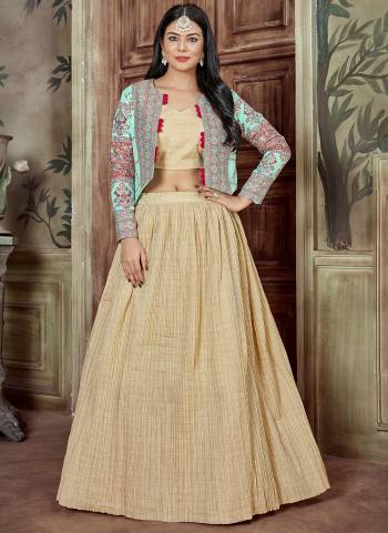 A Designer Look,Grab These Lehenga Choli With Koti in Fine Colored.These Lehenga And Blouse Are Fabricated On Cotton Pair With Pashmina Koti.Its Beautified With Designer Wevon Work.