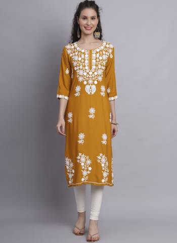 Attrective These Beautiful Looking Readymade Long Kurti.These Kurti is Fabricated On Rayon.Its Beautified With Designer Chickenkari Embroidery Work.