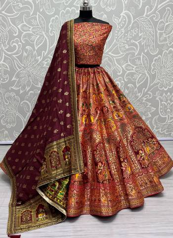 For A Fancy Designer Look,Grab These Lehenga Choli With Dupatta in Fine Colored.These Lehenga And Choli Are Banarasi Silk And Dupatta Are Fabricated On Viscose Silk Pair.Its Beautified With Wevon Designer, Embroidery,Zarkan Diamond Work.