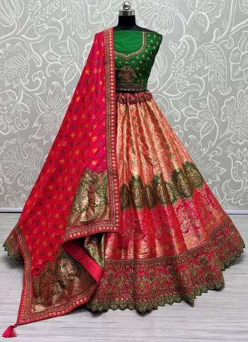 For A Fancy Designer Look,Grab These Lehenga Choli With Dupatta in Fine Colored.These Lehenga And Choli Are Banarasi Silk And Dupatta Are Fabricated On Viscose Silk Pair.Its Beautified With Wevon Designer, Embroidery,Zarkan Diamond Work.