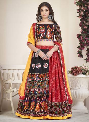 Grab These Navratri Special Lehenga Choli in Fine Colored.These Lehenga Are Cotton Silk Choli Are Benglori Silk And Dupatta Are Fabricated On Nazmin Pair.Its Beautified With Designer Printed, Embroidery Work.