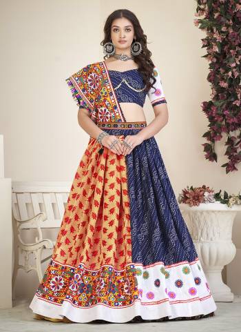 Grab These Navratri Special Lehenga Choli in Fine Colored.These Lehenga Are Cotton Silk Choli Are Benglori Silk And Dupatta Are Fabricated On Banglori Silk Pair.Its Beautified With Designer Printed, Embroidery Work.