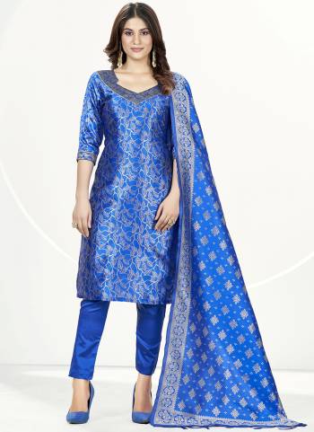 Grab This Party Wear Suits In Fine Color.These Suits  Top And Bottom Are Banarasi Silk Fabricated And Banarasi Silk Dupatta.Its Beautified With Heavy Wevon Designer.  