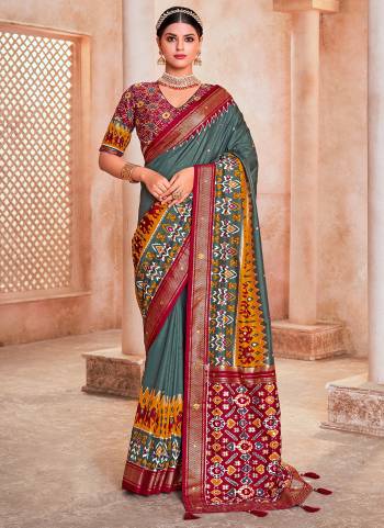 Attrective These Party Wear Saree in Fine Colored.These Saree And Blouse is Fabricated On Cotton Silk Pair.Its Beautified With Weavon Designer,Ikkat Printed With Mirror Work.