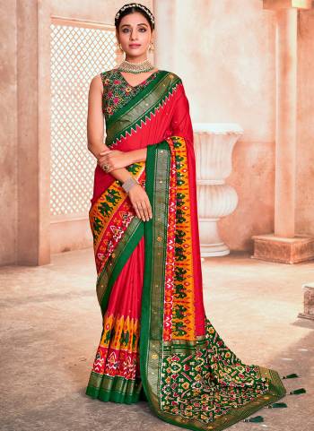 Attrective These Party Wear Saree in Fine Colored.These Saree And Blouse is Fabricated On Cotton Silk Pair.Its Beautified With Weavon Designer,Ikkat Printed With Mirror Work.