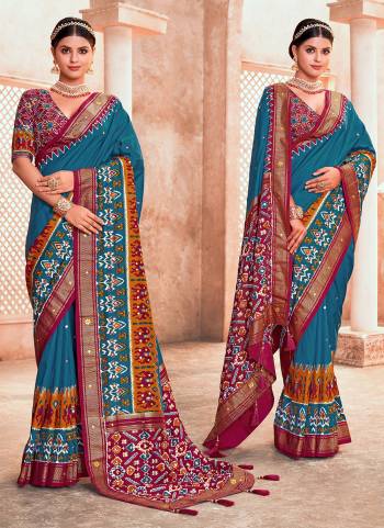 Attrective These Party Wear Saree in Fine Colored.These Saree And Blouse is Fabricated On Cotton Silk Pair.Its Beautified With Weavon Designer,Ikkat Printed With Mirror Work.