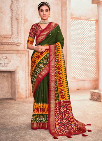 Attrective These Party Wear Saree in Fine Colored.These Saree And Blouse is Fabricated On Cotton Silk Pair.Its Beautified With Weavon Designer,Ikkat Printed With Mirror Work.