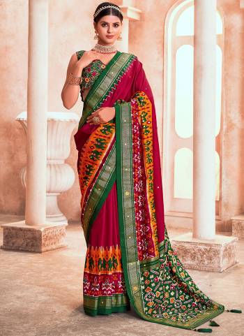 Attrective These Party Wear Saree in Fine Colored.These Saree And Blouse is Fabricated On Cotton Silk Pair.Its Beautified With Weavon Designer,Ikkat Printed With Mirror Work.