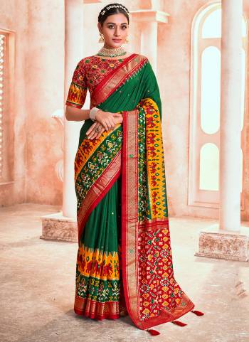 Attrective These Party Wear Saree in Fine Colored.These Saree And Blouse is Fabricated On Cotton Silk Pair.Its Beautified With Weavon Designer,Ikkat Printed With Mirror Work.