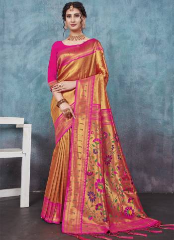 Garb These Party Wear Saree in Fine Colored.These Saree And Blouse is Fabricated On Paithani Silk.Its Beautified With Heavy Weavon Thread Designer.