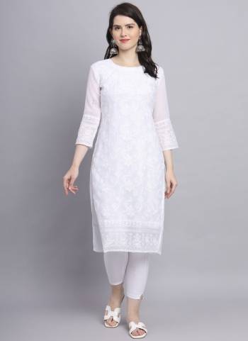 Attrective Looking These Beautiful Looking Readymade Long Kurti.These Kurti is Fabricated On Georgette With Crepe Inner.Its Beautified With Designer Lacknowi Thread Embroidery Work.