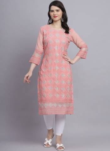 Garb These Beautiful Looking Readymade Long Kurti.These Kurti is Fabricated On Georgette With Crepe Inner.Its Beautified With Designer Chikankari Thread Embroidery Work.