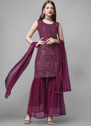 Attrective Looking These Beautiful Looking Readymade Sharara Suits.These Top And Bottom Are Faux Georgette And Dupatta Faux Georgette Fabricated.Its Beautified With Designer Embroidery Work.