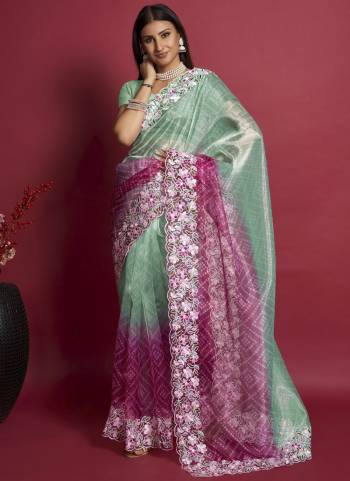 Attrective These Party Wear Saree in Fine Colored.These Saree Are Organza And Blouse is Art Silk Fabricated.Its Beautified With Designer Bandhani Printed,Thread Embroidery Work.