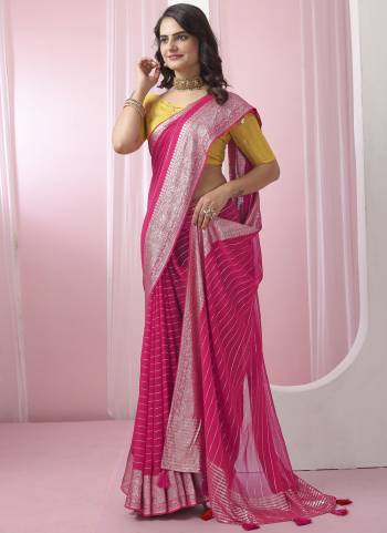 Attrective Looking These Fastival Saree in Fine Colored.These Saree Are Viscose Georgette And Blouse is Fabricated On Art Silk.Its Beautified With Weaving Jari Designer With Sequance Work Blouse.