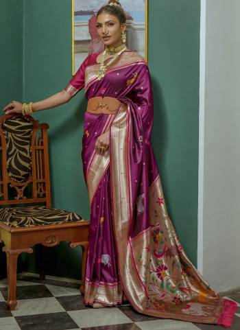 Garb These Festive Wear Saree in Fine Colored.These Saree And Blouse is Fabricated On Soft Paithani Silk.Its Beautified With Handloom Weavon Jari Designer.