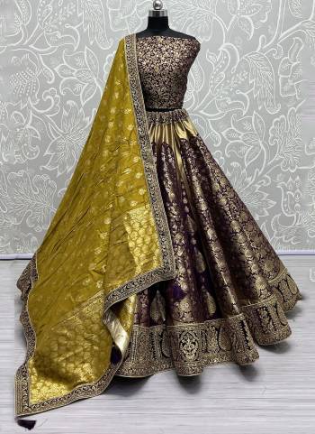 For A Fancy Designer Look,Grab These Lehenga Choli With Dupatta in Fine Colored.These Lehenga And Choli Are Banarasi Silk And Dupatta Are Fabricated On Banarasi Silk Pair.Its Beautified With Wevon Designer With Meenakari Hand  Diamond Work.