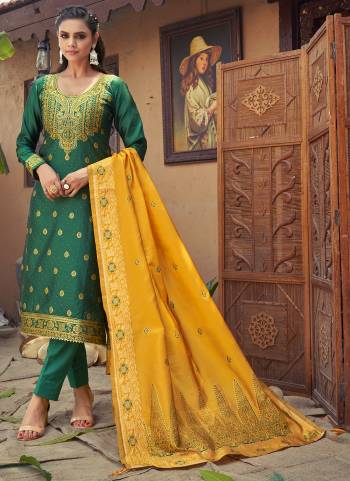 Attrective Looking These Suit in Fine Colored Pair With Bottom And Dupatta.These Top And Dupatta Are Fabricated On Banarasi Silk Pair With Dull Santoon Bottom.Its Beautified With Heavy Weaving Jari Designer.