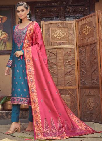 Attrective Looking These Suit in Fine Colored Pair With Bottom And Dupatta.These Top And Dupatta Are Fabricated On Banarasi Silk Pair With Dull Santoon Bottom.Its Beautified With Heavy Weaving Jari Designer.