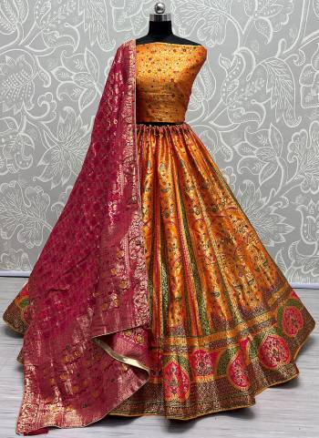 For A Fancy Designer Look,Grab These Lehenga Choli With Dupatta in Fine Colored.These Lehenga And Choli Are Banarasi Silk And Dupatta Are Fabricated On Banarasi Silk Pair.Its Beautified With Heavy Weaving Meenakari Designer With Hand Diamond Work.