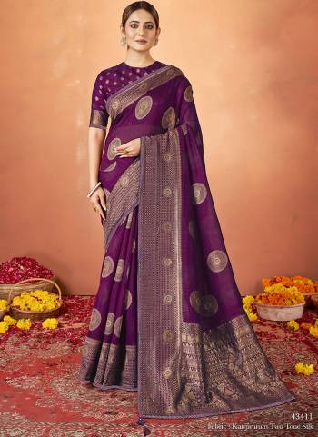 Look Attrective These Designer Party Wear Saree in Fine Light Colored.These Saree Are Kanjivaram Silk And Blouse Silk Crepe is Fabricated.Its Beautified Wevon Jacquard Designer With Embroidery Work.