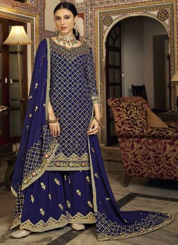 Attrective Looking These Sharara Suit in Fine Colored Pair With Bottom And Dupatta.These Top And Dupatta Are Fabricated On Chinon Pair With Chinon Bottom And  Santoon Inner.Its Beautified With Heavy Designer Embroidery Work.