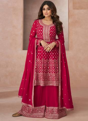 Garb These Designer Plazzo Suits in Fine Colored Pair With Dupatta.These Top And Dupatta Are Fabricated On Georgette Pair With Georgette Bottom.Its Beautified With Heavy Designer Floral Embroidery Work.