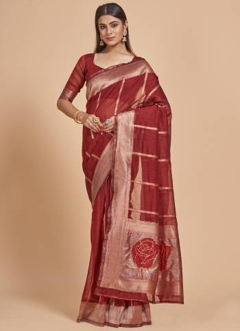 Garb This Partywear Saree Paired With Blouse In Fine Color.This Saree And Blouse Are Cotton Spun Based Fabric With Weaving Jacquard Designer With Sequance Work. Buy This Pretty Saree Now.