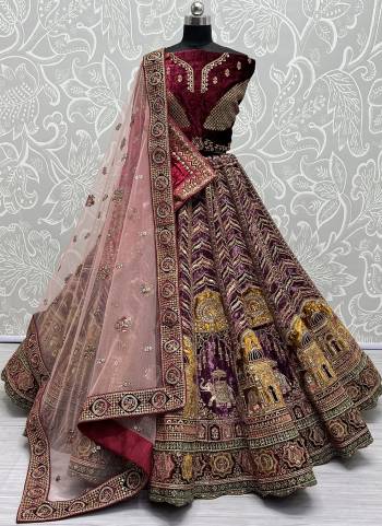 For A Fancy Designer Look,Grab These Lehenga Choli With 2  Dupatta in Fine Colored.These Lehenga And Choli Are Velvet And Dupatta Are Fabricated On Velvet And Soft Net Pair.Its Beautified With Designer Heavy Dori,Thread, Sequance Embroidery,Diamond Work.