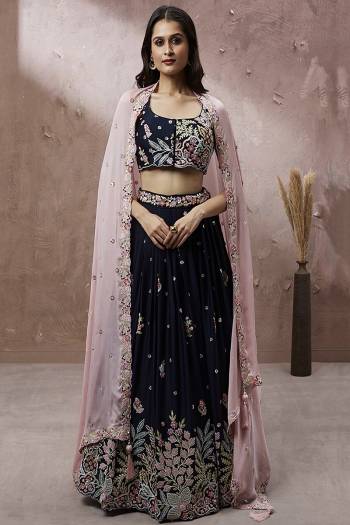 Attrective Looking This Partywear Fine Color Heavy Designer Choli And Lahenga Georgette And Dupatta Georgette In Fabricated Beautified With Attrective Thread,Sequance Embroidery Work. Buy Now.