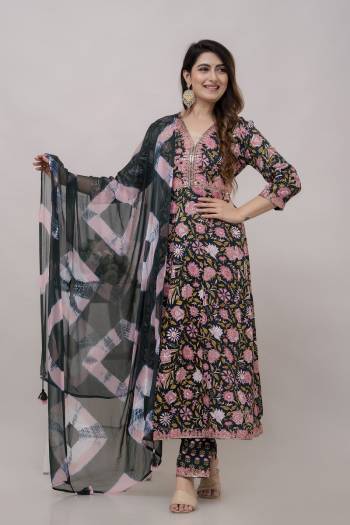 Attrective These Suit in Fine Colored Pair With Bottom And Dupatta.These Top And Bottom Are Fabricated On Rayon Cotton Pair With Chiffon Dupatta.Its Beautified With Designer Digital Printed,Sequance Embroidery Work.