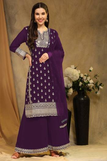 Attrective These Plazzo Suit in Fine Colored Pair With Bottom And Dupatta.These Top Are Faux Georgette And Bottom Are Fabricated On Faux Georgette Pair With Net Dupatta.Its Beautified With Santoon Inner.Its Beautified With Designer Embroidery Work.