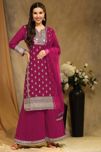 Attrective These Plazzo Suit in Fine Colored Pair With Bottom And Dupatta.These Top Are Faux Georgette And Bottom Are Fabricated On Faux Georgette Pair With Net Dupatta.Its Beautified With Santoon Inner.Its Beautified With Designer Embroidery Work.