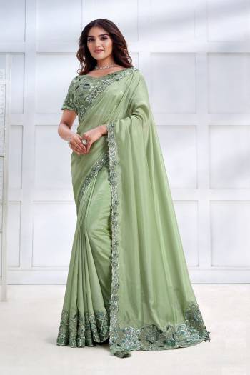 Look Attrective These Designer Party Wear Saree in Fine Light Colored.These Saree Are Tusser Silk And Blouse Satin Crepe Silk is Fabricated.Its Beautified Heavy Designer Embroidery Work.