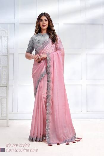 Look Attrective These Designer Party Wear Saree in Fine Light Colored.These Saree Are Crepe Satin Silk And Blouse Satin Crepe Silk is Fabricated.Its Beautified Heavy Designer Embroidery Work.