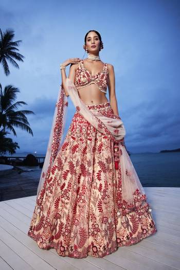 Attrective Looking This Partywear Fine Color Heavy Designer Choli Fabric Net And Lahenga Net And Dupatta Net In Fabricated Beautified With Attrective Thread,Sequance Embroidery Work. Buy Now.