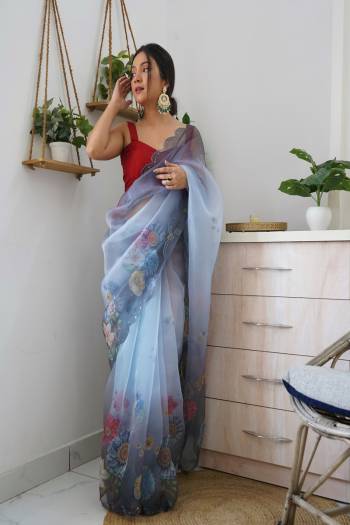 Attrective Looking These Party Wear Saree in Fine Colored.These Saree Are Organza And Blouse is Fabricated On Art Silk.Its Beautified With Designer Digital Printed,Sequance Aari Work Cut Work.