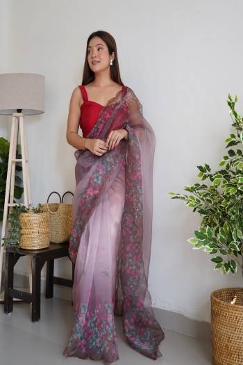 Attrective Looking These Party Wear Saree in Fine Colored.These Saree Are Organza And Blouse is Fabricated On Art Silk.Its Beautified With Designer Digital Printed,Sequance Aari Work Cut Work.