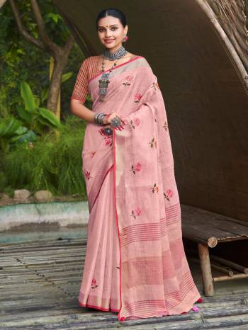 Garab These Party Wear Saree in Fine Colored.These Saree And Blouse is Fabricated On Linen.Its Beautified With Weavon Designer With Embroidery Work.