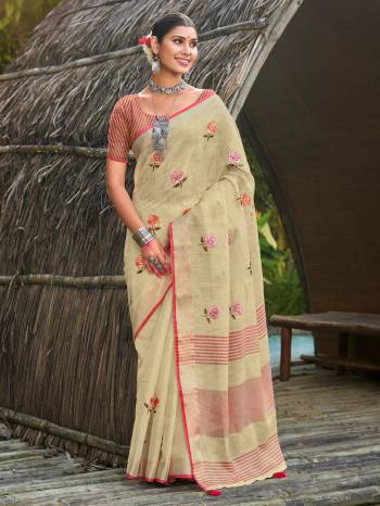 Garab These Party Wear Saree in Fine Colored.These Saree And Blouse is Fabricated On Linen.Its Beautified With Weavon Designer With Embroidery Work.