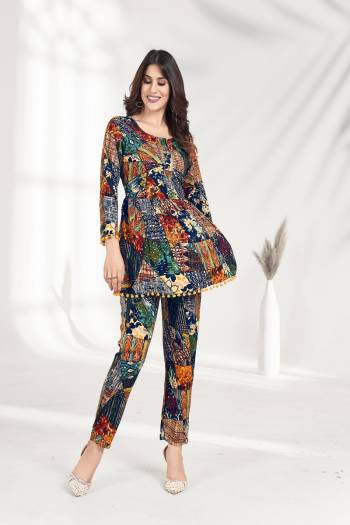 Grab These Beautiful Looking Readymade Co-Ord Top With Bottom Set.These Top And Bottom is Fabricated On Rayon.Its Beautified With Designer Printed With Pocket In Bottom.