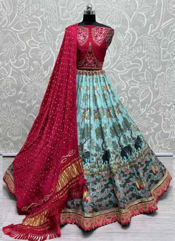 For A Fancy Designer Look,Grab These Lehenga Choli With Dupatta in Fine Colored.These Lehenga And Choli Are Silk And Dupatta Are Fabricated On Bandhani Pair.Its Beautified With Designer Printed, Embroidery Work Lace.