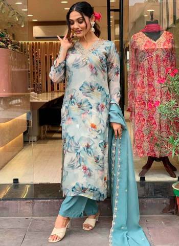 Attrective These Suit in Fine Colored Pair With Bottom And Dupatta.These Top And Dupatta Are Fabricated On Organza Pair With Viscose Rayon Bottom.Its Beautified With Designer Printed With Embroidery Work.