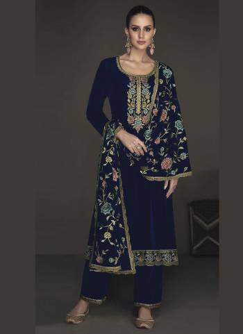 Attrective These Salwar Suit in Fine Colored Pair With Bottom And Dupatta.These Top And Dupatta Are Fabricated On Velvet Pair With Velvet Bottom.Its Beautified With Heavy Designer Floral Embroidery Work.