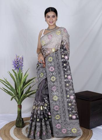 Attrective Looking These Party Wear Saree in Fine Colored.These Saree Are Organza And Blouse is Fabricated On Satin Banglori Pair.Its Beautified With Designer Lakhnawi Embroidery Work.